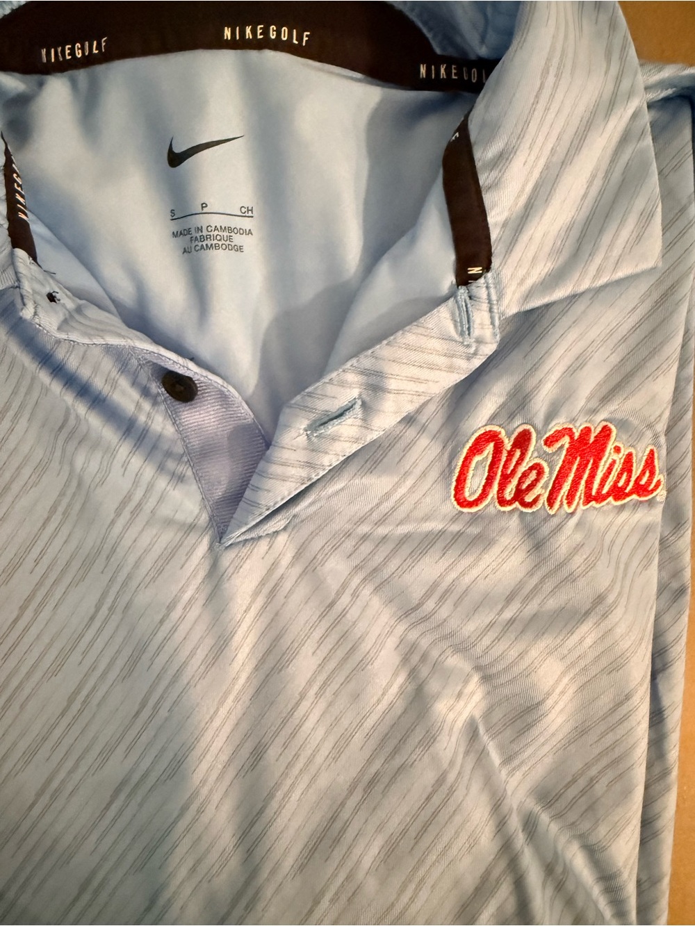 Nike Light Blue Ole Miss Polo with Red Embroidered Logo